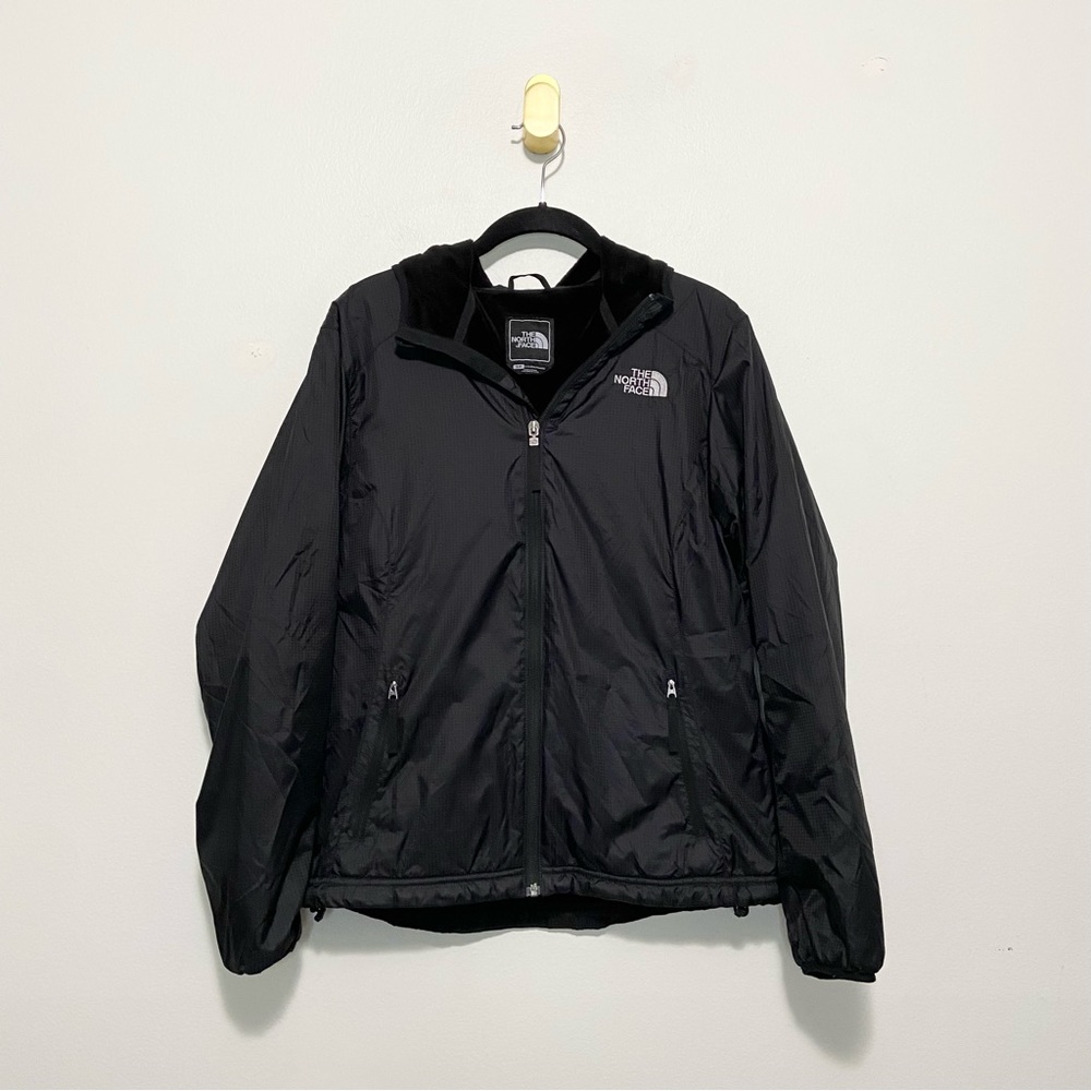 The North Face Black Nylon Fleece Lined Zip Up Lightweight Hooded Jacket
